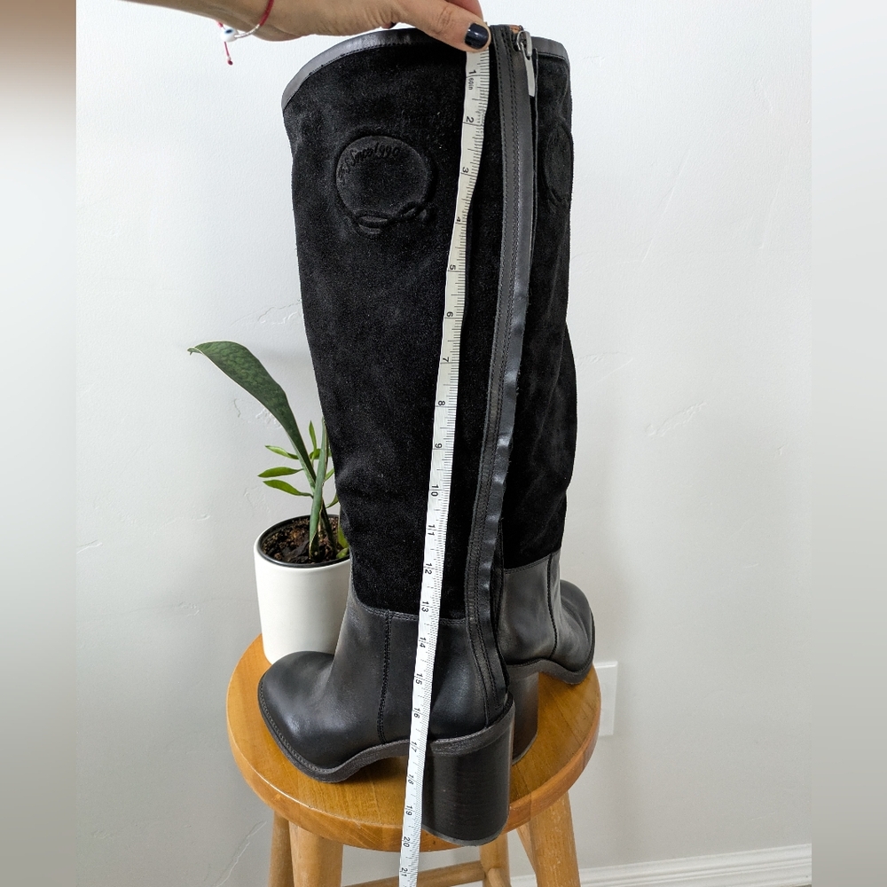 Franco Sarto Black Suede And Leather Knee-High Boots - Picture 6 of 8